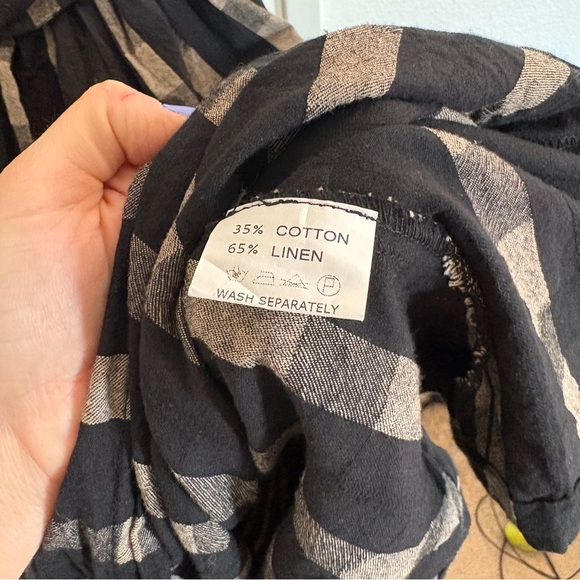 BUYKUD Women Plaid Pockets Loose O-Neck Maxi Linen and Cotton Dress One Size - Picture 6 of 9